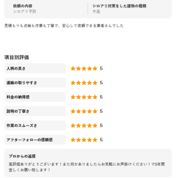 見積もりも点検も作業も丁寧で、安心して依頼できる業者施工後アンケート