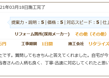 説明も丁寧、自宅の状態が把握出来て良かった施工後アンケート